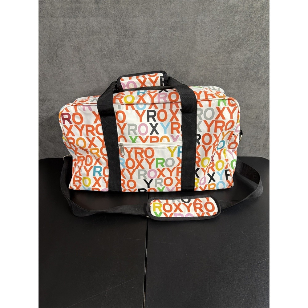 Roxy Logo Print White Duffle Weekend Travel Bag